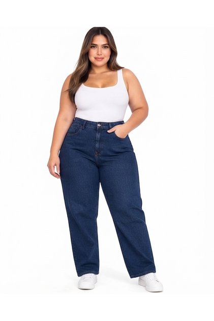 Women's High Waist Straight Leg Denim Trousers