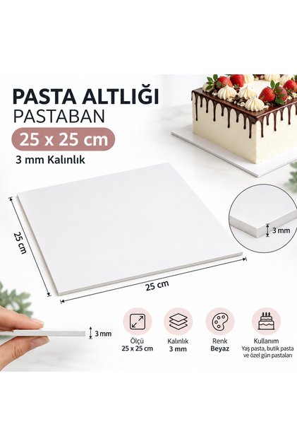 3 mm Kalın Pasta Altlığı Pastaban 25 x 25 cm Beyaz