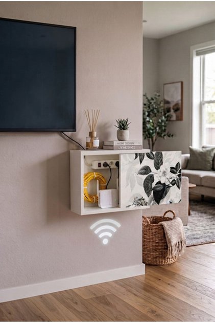 Wooden Decorative Modem Storage Box Wall Mounted Wifi Cable Hiding Fuse Box Cabinet Organizer