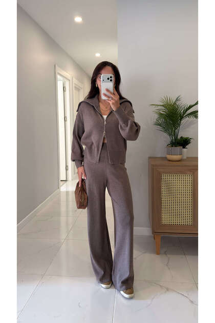 Numos Mink Zippered Cardigan Pants Set