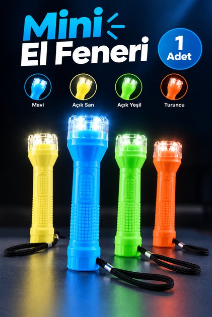 K-4139 Mini Plastik El Feneri Turuncu Yeşil Sarı Mavi Renk Pratik Ekonomik El Lambası