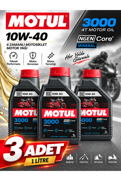 3000 10W-40 4T Mineral Motosiklet Motor Yağı 1 Litre 3 ADET