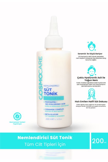 Nemlendirici Süt Tonik Pentavitin Seramid Kompleksi Hyalüronik Asit Kuru ve Hassas Ciltler 200 ml