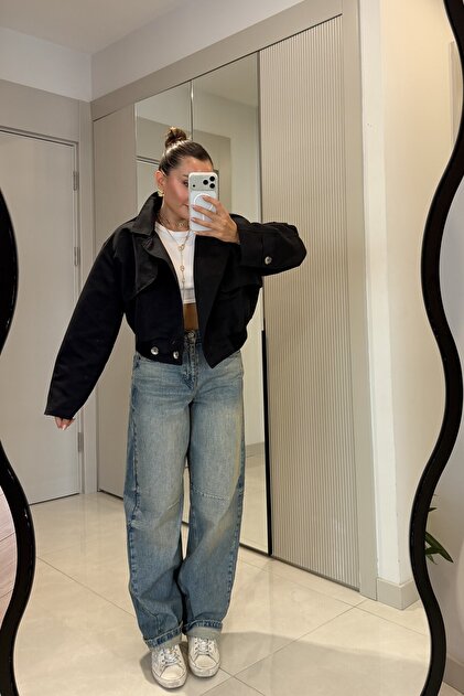 Lunessa Yıkamalı Baggy Arkası Yazı Detaylı Jean