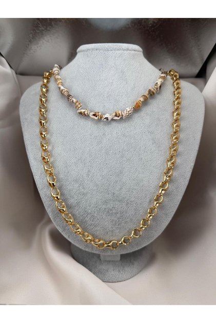 Gold Chain and Seashell Necklace Set – Layered Design with Natural Seashells Women's Necklace Jewelry