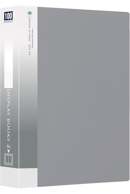 100 Pockets A4 Display Folders, Grey A4 Presentation Book with Transparent Protective Sleeves, Docum