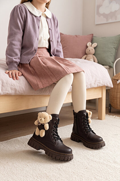 D066 Daily Girls' Cold-Proof Boots with Teddy Bear Design