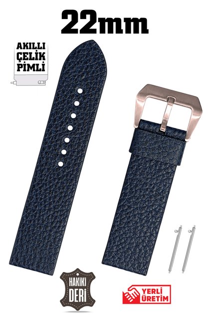 22mm Navy Blue Floter Sport Genuine Leather Watch Band Strap with Smart Pins