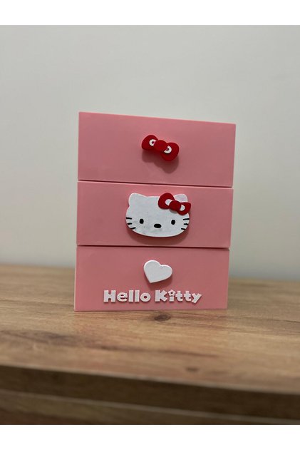 3D Hello Kitty Temalı 3 Bölmeli Mini Masaüstü Organizer
