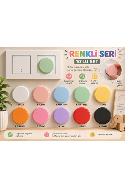 Renkli Seri 10’lu Priz Güvenlik Kapağı – Dekoratif Renkli Set