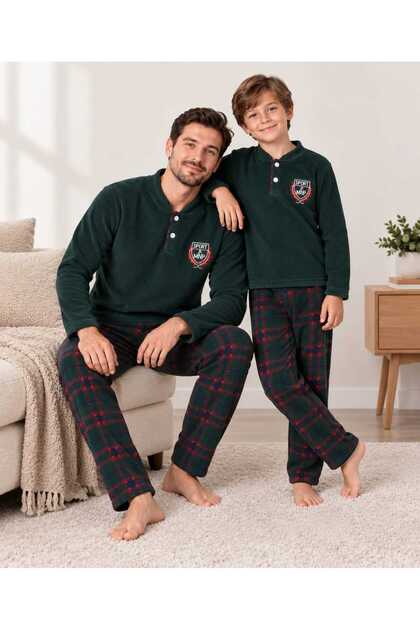 Father and Son Combination Cotton Fleece Winter Long-Sleeved Pajamas Set (the Price Is for One Set)
