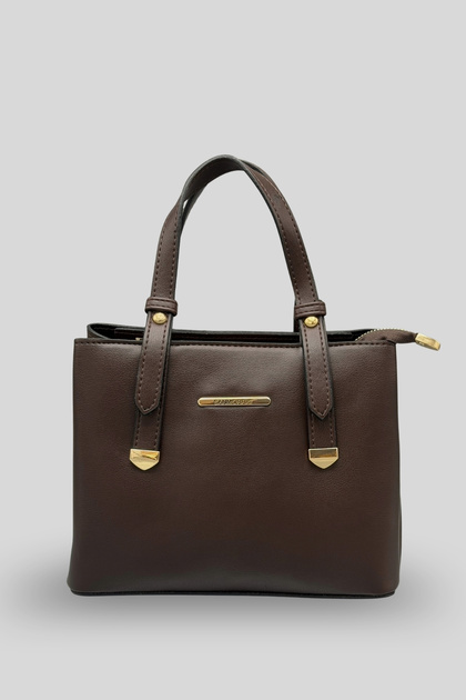 Women's Bag - Quality Women's Bag with Three Compartments, Shoulder Strap and Hand Grip, Brown