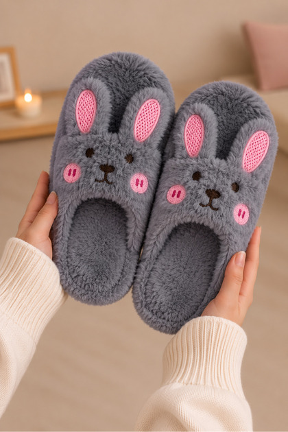 Women's cute rabbit figured warm plush home slippers
