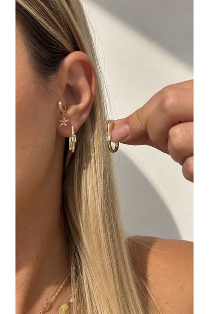 Stone Detailed Hoop Gold Earrings