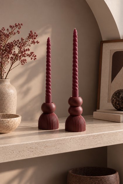 Dekoratif Çizgili Dokulu İkili Şamdan Mumluk Seti – 3D Baskı