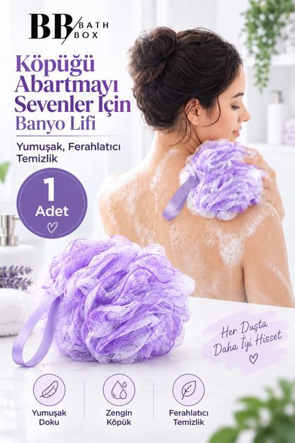 Renkli Banyo Lifi 1 Adet – Pufidik Duş Lifi, Banyo Kesesi, Vücut Temizleme Lifi
