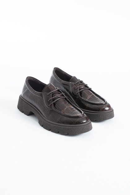 Florina Women's Genuine Leather Lace-Up Brown Casual Shoes