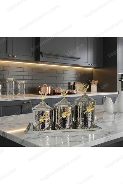 Copper 3-Piece Nickel Plated Copper Jar and Presentation Set (Includes 38 cm Tray)