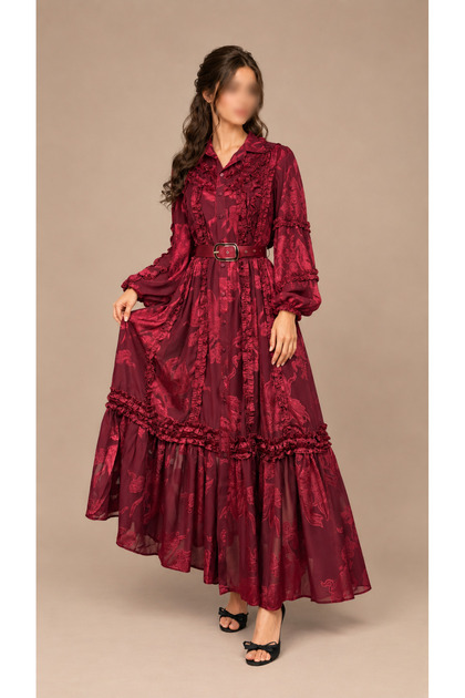 Royal Oudi Dress with Ruffles and Shiny Jacquard