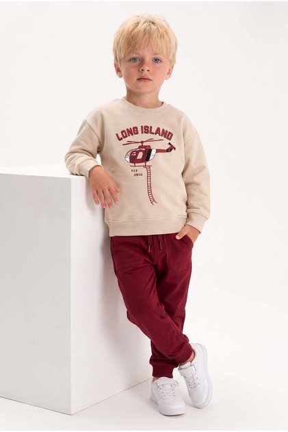 Boy's Three Thread Helicopter Tracksuit Set Burgundy
