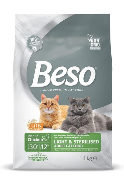 Beso Chicken Light & Sterilized Adult Dry Cat Food 1 kg,Weight Control & Healthy Digestion