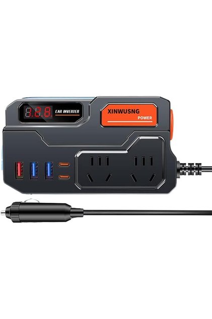 محول طاقة للسيارة من تيار مستمر 12 فولت/24 فولت إلى تيار متردد 220 فولت، مع 3 منافذ USB ومحول سيارة من النوع C، للسيارات وسيارات الدفع الرباعي والشاحنات الصغيرة