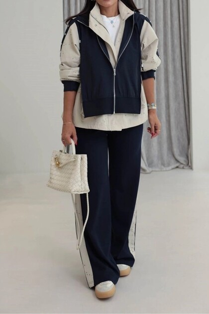 Fisto Fabric Garnished Hooded Suit Key37650