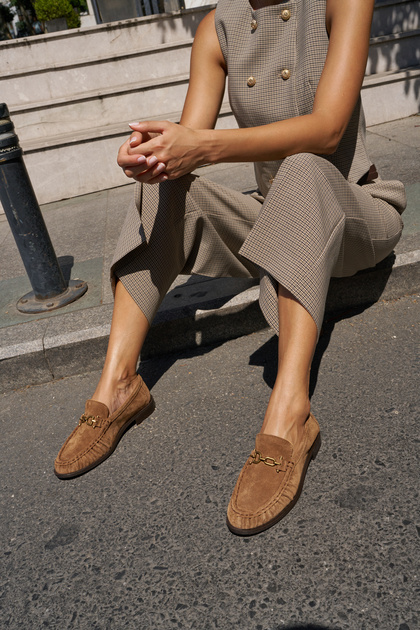 Ginto Women's Nude Tutun Genuine Suet Imported Toka Makosen Dikisli Loafer