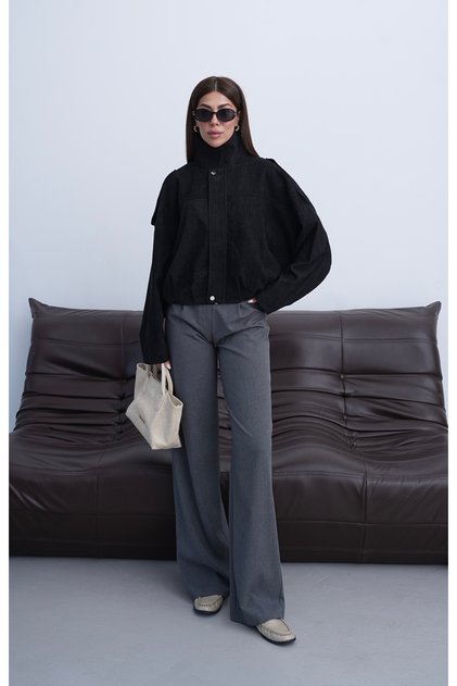Women's Black Oversize Bomber Jacket