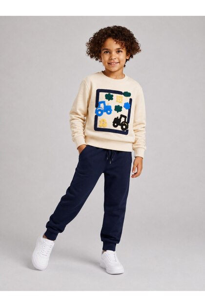Children's Top and Bottom Set Car Printed Sweatshirt and Pants Set
