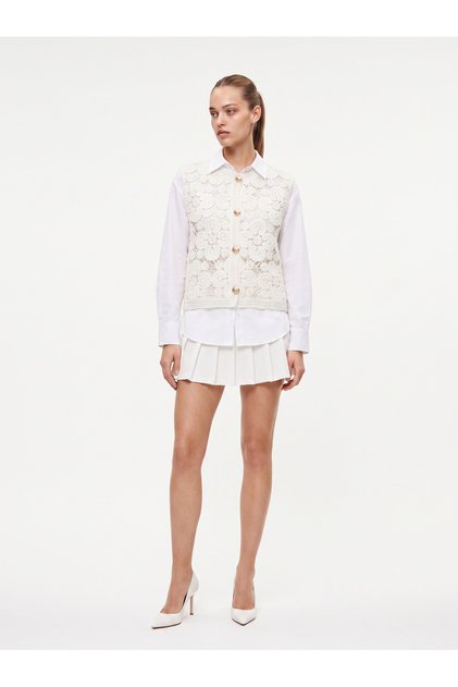 Women's Crochet Ecru Crewneck Flower-Patterned Seasonal Vest