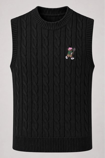 Women's Black Stylish Embroidery Detailed Hair Braided Sweater (Size S/M)