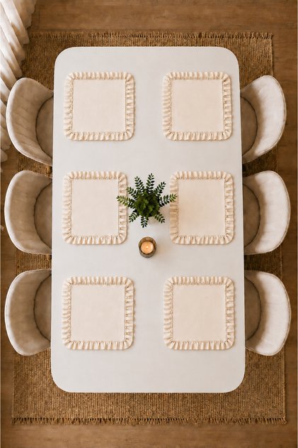 6-Piece Ruffled American Service Plate Set – Cream Color Stylish and Decorative Table Presentation Set