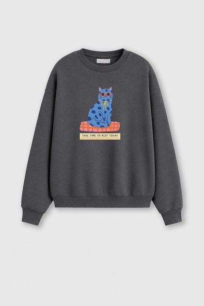 Women's Premium Fabric 3 Thread Raster Cat Printed Sweatshirt