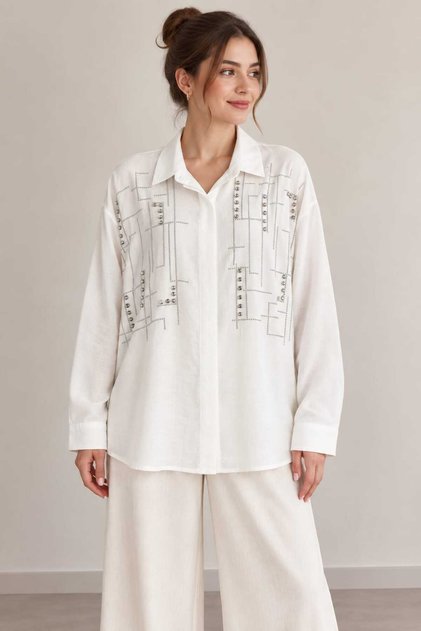 Taş İşlemeli Oversize Gömlek