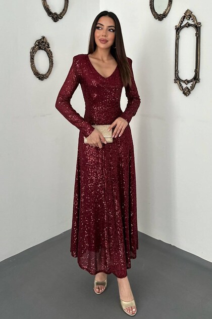 Burgundy Backless Pulpayet Dress