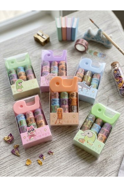 1 Adet Karakter Desenli Mini Maskeleme Bandı & Bant Kesici Pinterest Kırtasiye Seti - Okul Defter Süsleme