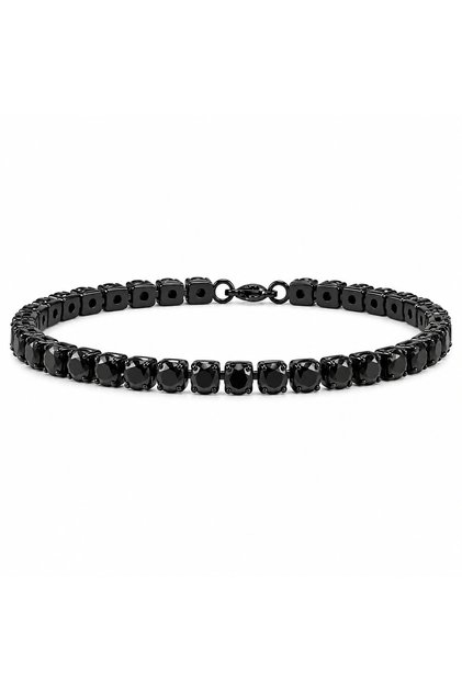 Bratara Tennis Barbati Stainless Steel Negru cu Cristale Zirconiu Negru – 21 cm (5 mm)