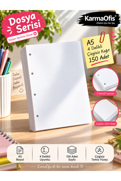 A5 Size 4-Hole Unlined Paper | 150 Pieces Optional | Compatible with 4-Hole A5 Size Files