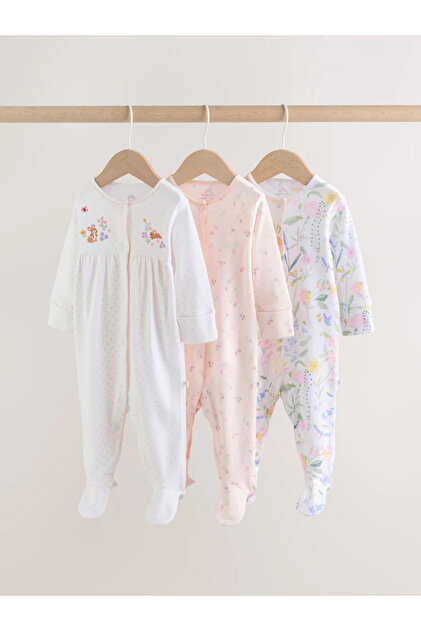100% Organic Cotton Pink Colored Rabbit Patterned 3-Piece Sleeping Bag Set with Snap Fasteners Alyh44213