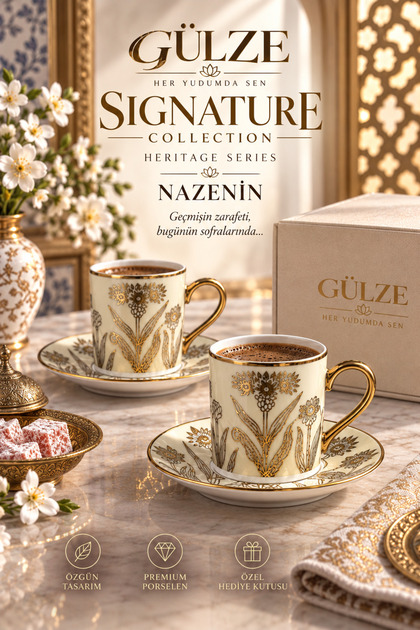 Signature Collection / Heritage Series / Nazeni̇n Model 2-Person Coffee Cup Set (Fine Bone Porcelain)