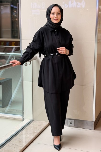 Fuat Gürşen Stone and Sequin Detailed Shirt and Trousers Set