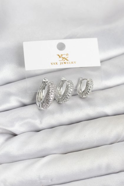 Brass Silver Color Zircon Stone Hoop Model Ysx Trio Earring Set Tj-Bkp11559