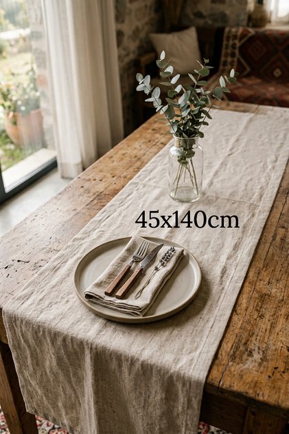 Organik Ham Keten Runner Premium Doku Linen 45x140cm