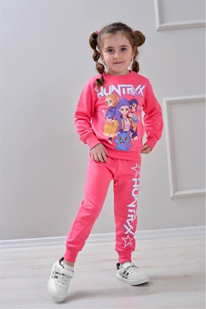 Set de trening pentru fete, cu model, cu 2 fire și picior elastic - 2044