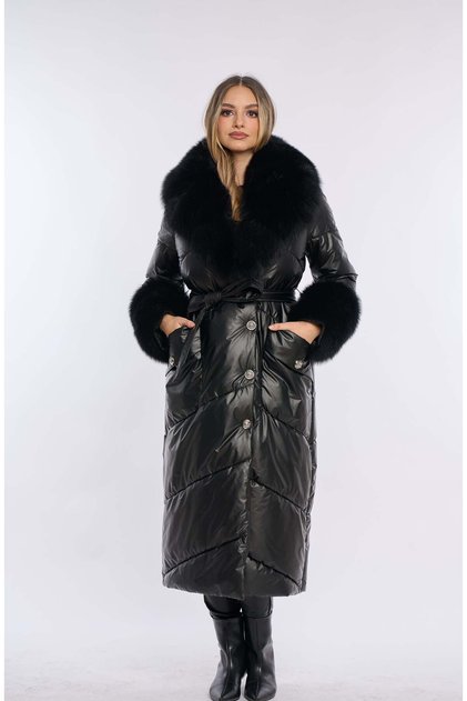 Geaca fas lunga cu vulpe neagra Flo