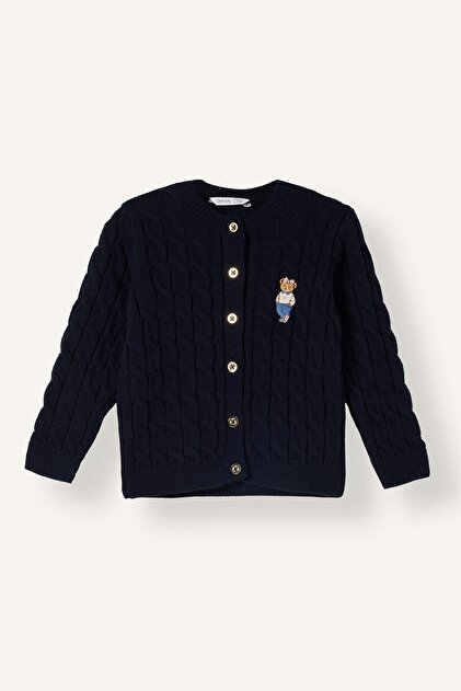 Crew Neck Hair Knitwear Teddy Bear Embroidered Cardigan Baby Girl I3981A526Wn