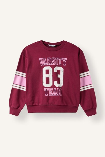 Crew Neck Stripe Detailed Printed Sweatshirt for Girls I7532A826Au