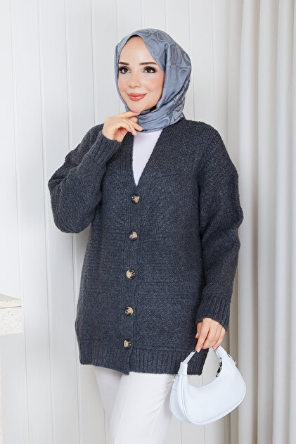 Women's Block Patterned Soft Textured Knitwear Cardigan
