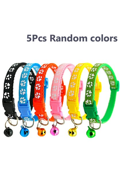 5Pcs Random Colors 1/5Pcs Adjustable Footprint Pet Collar with Bell, Cute Soft Neck Collar for Puppy